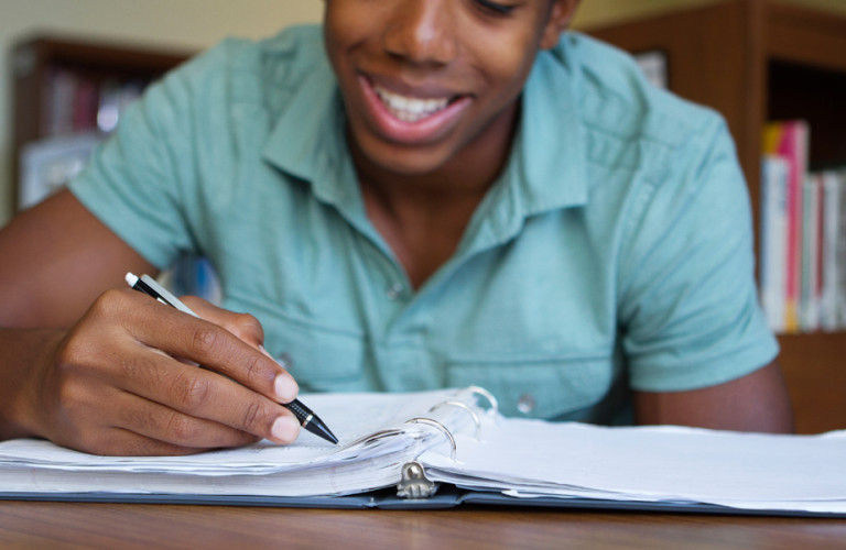 An organized student studying